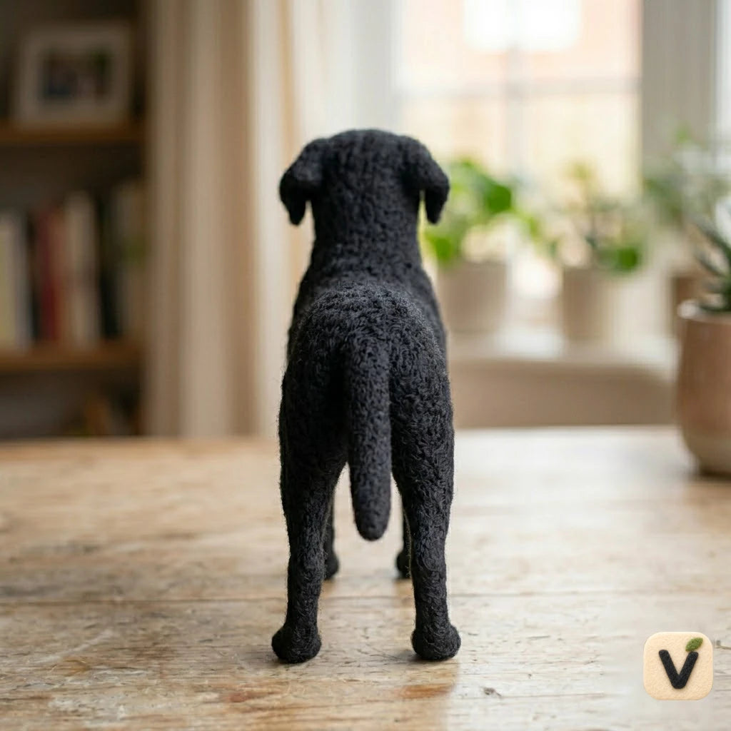 Handmade Wool Felt Black Labrador Retriever Figurine – Realistic Dog Decor