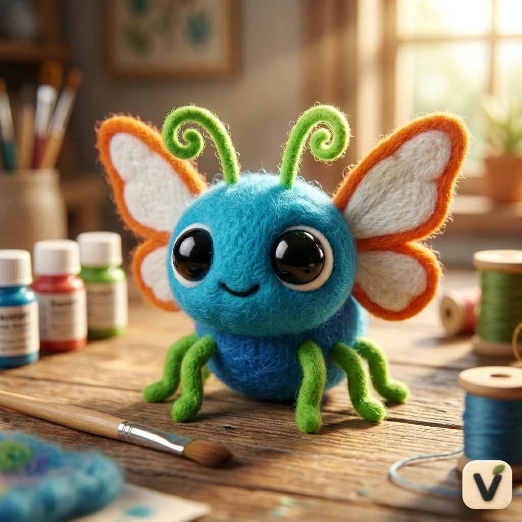 Handmade Wool Felt Cute Blue Butterfly Bug Figurine – Whimsical Insect Decor