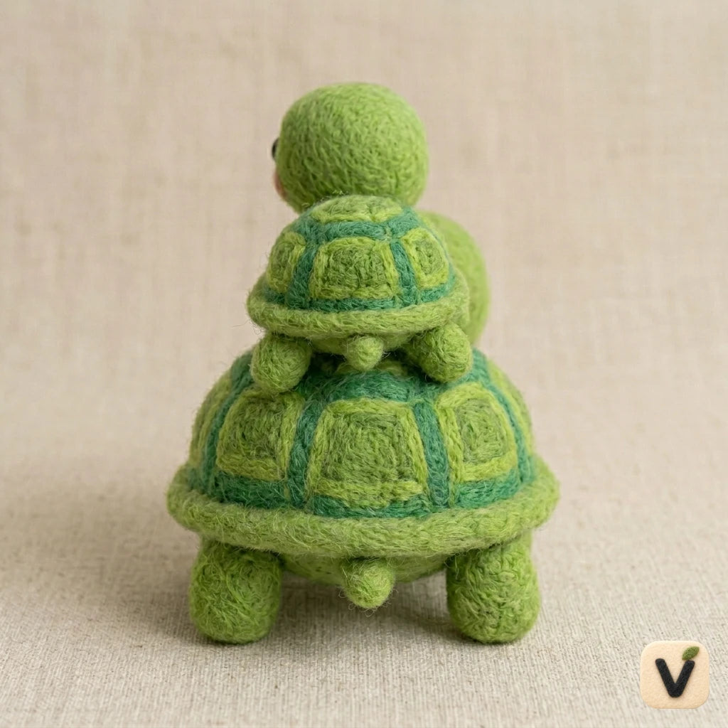 Handmade Wool Felt Mother & Baby Turtle Figurine Set – Cute Whimsical Reptile Decor