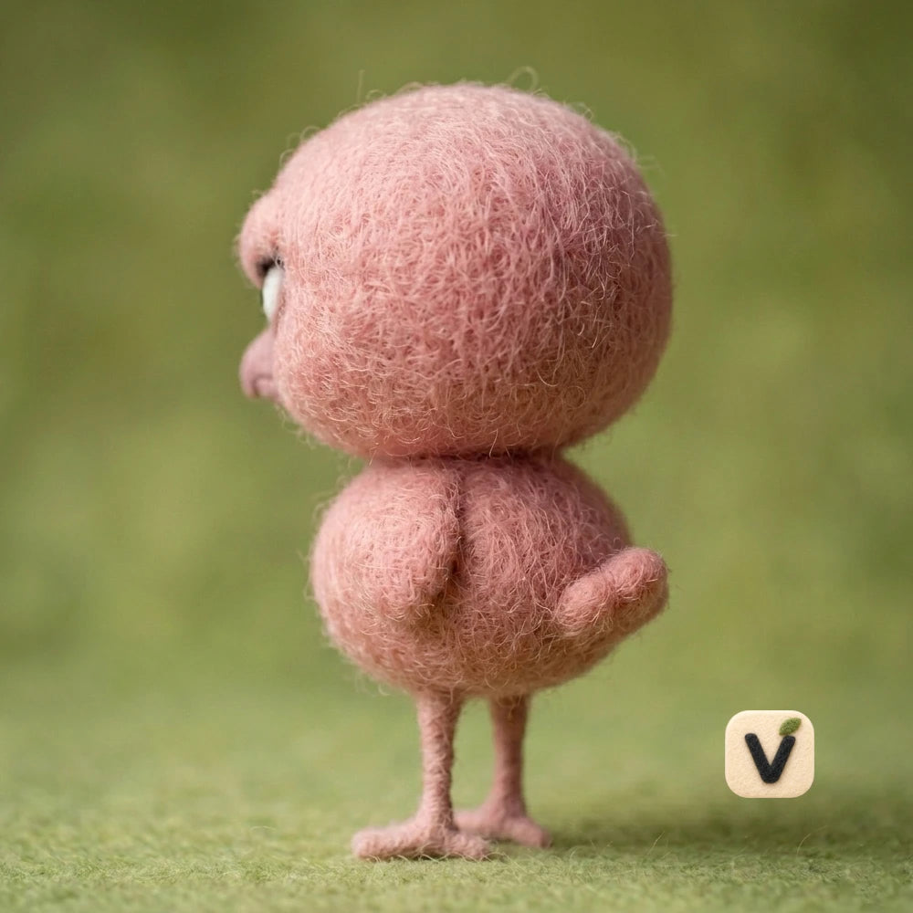 Handmade Wool Felt Grumpy Pink Bird Figurine – Quirky Novelty Bird Decor
