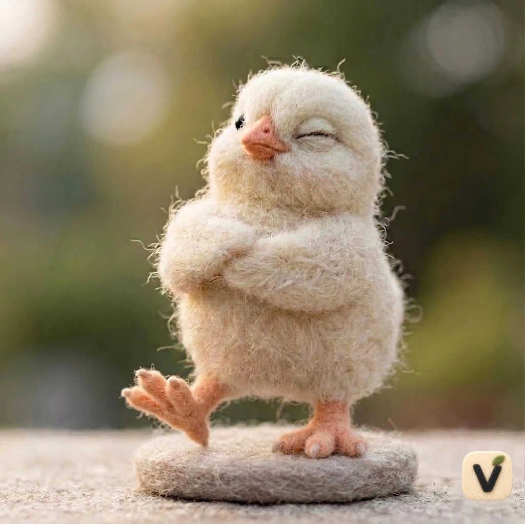 Handmade Wool Felt Winking Baby Chick Figurine – Cute Farm Animal Decor