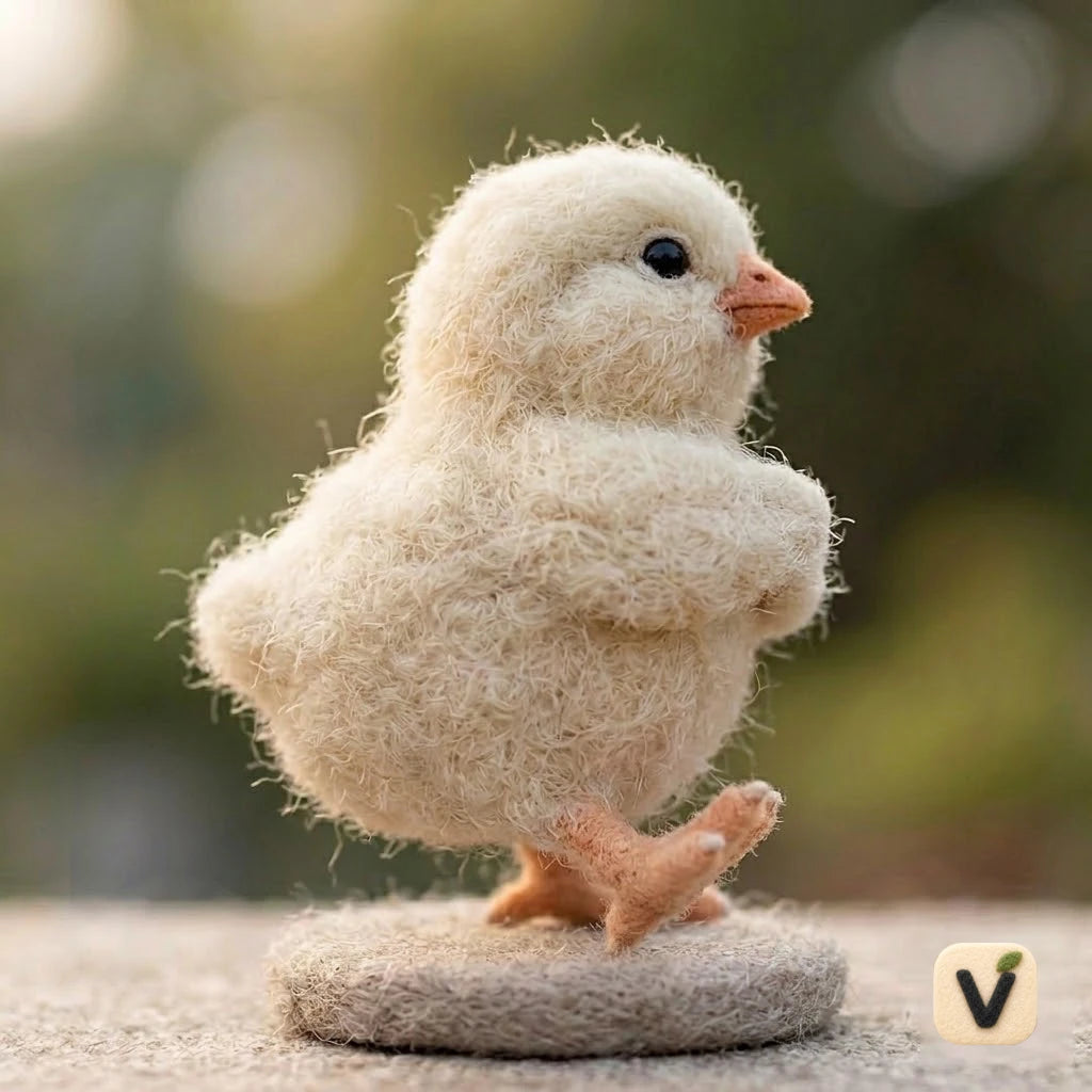 Handmade Wool Felt Winking Baby Chick Figurine – Cute Farm Animal Decor