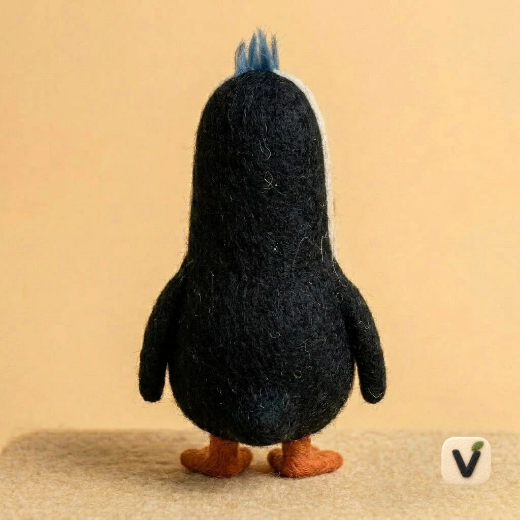 Handmade Wool Felt Lazy Penguin Figurine with Big Red Beak – Cute Arctic Animal Decor
