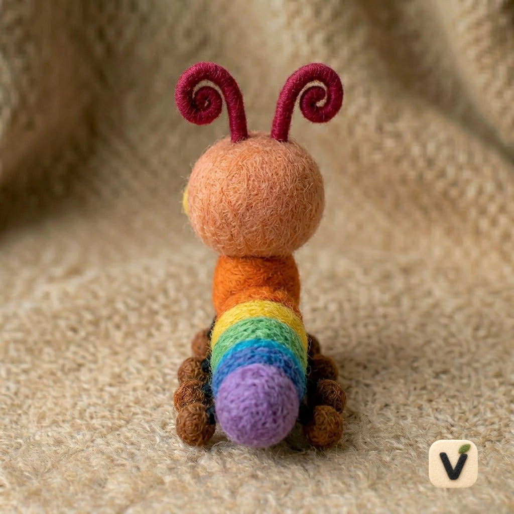 Handmade Wool Felt Rainbow Caterpillar Figurine – Cute Colorful Insect Decor