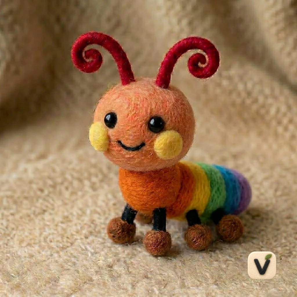 Handmade Wool Felt Rainbow Caterpillar Figurine – Cute Colorful Insect Decor