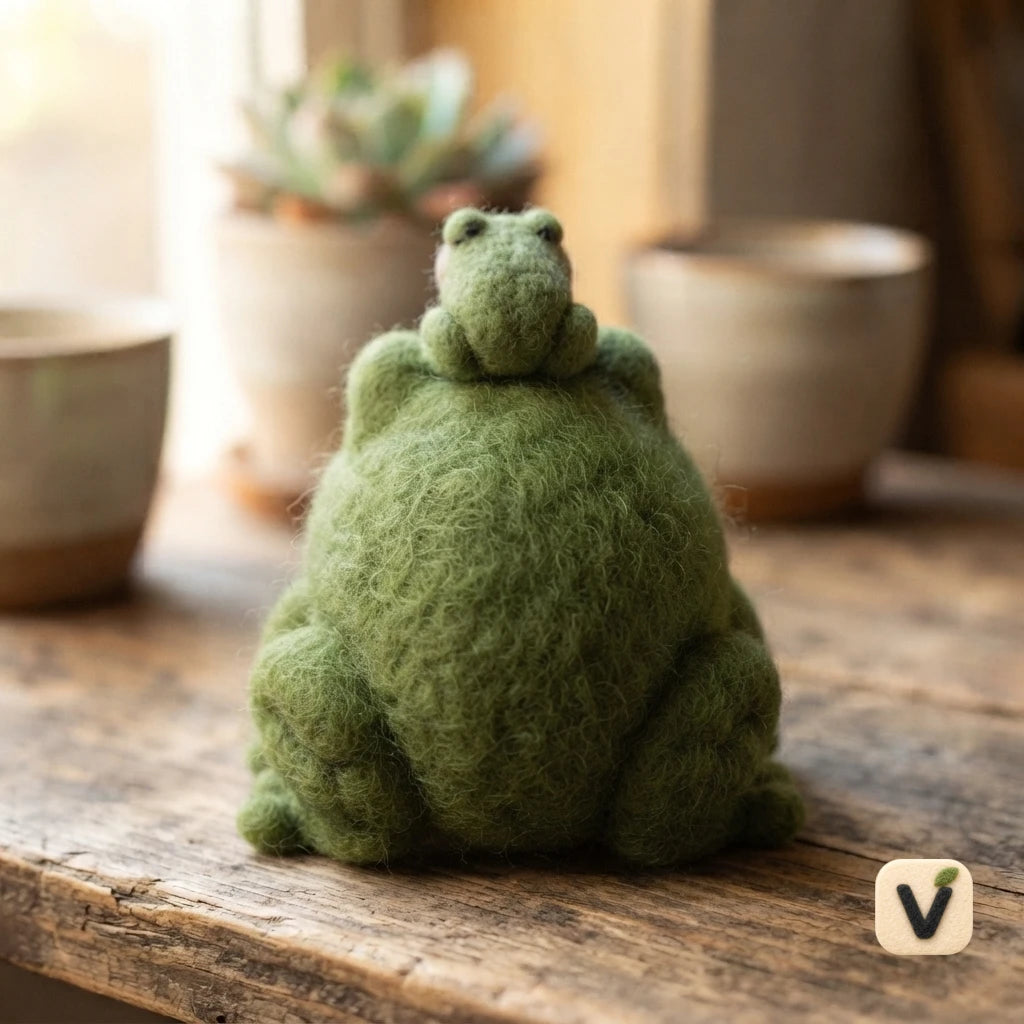 Handmade Wool Felt Parent and Baby Frog Figurine Set – Cute Forest Animal Table Decor