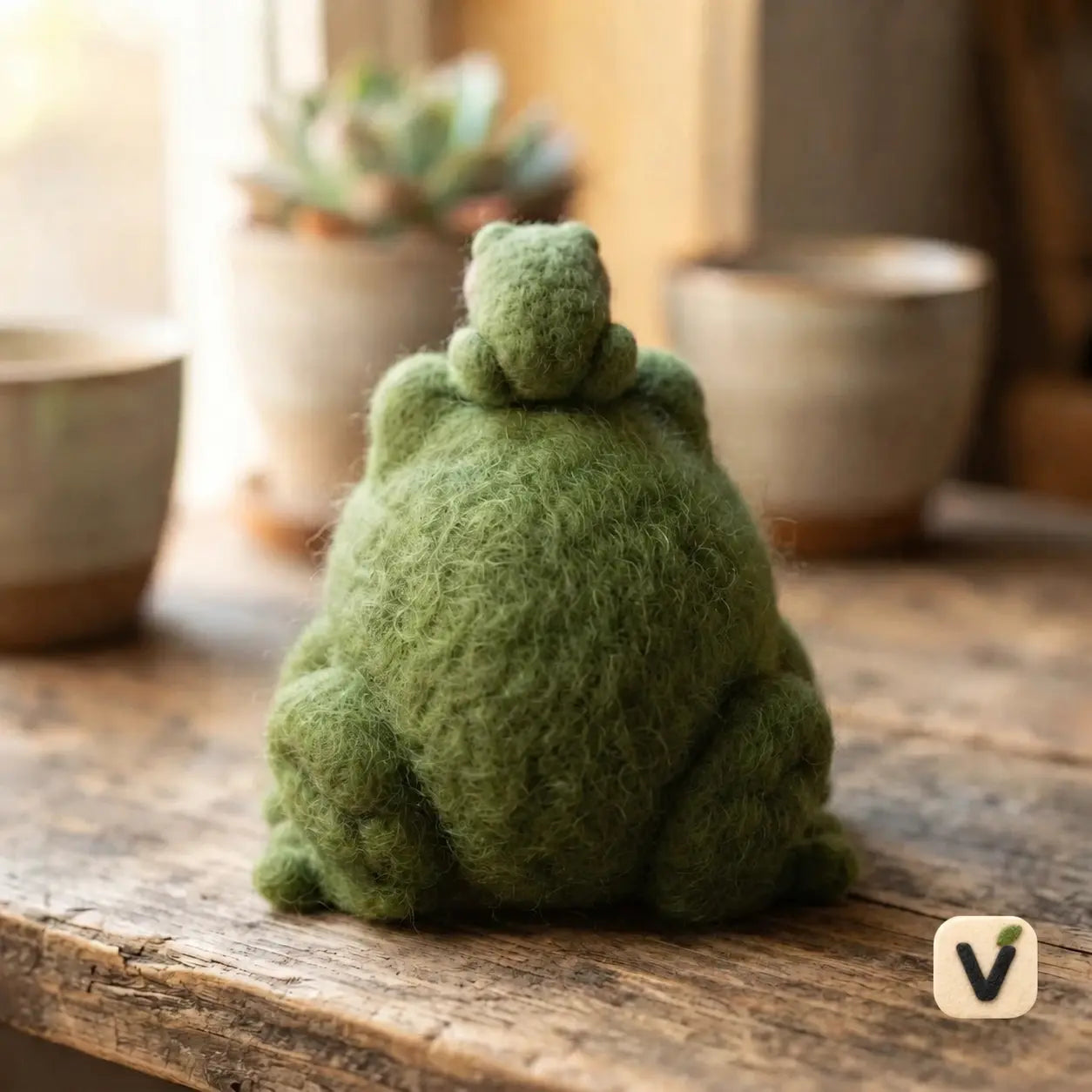 Handmade Wool Felt Parent and Baby Frog Figurine Set – Cute Forest Animal Table Decor
