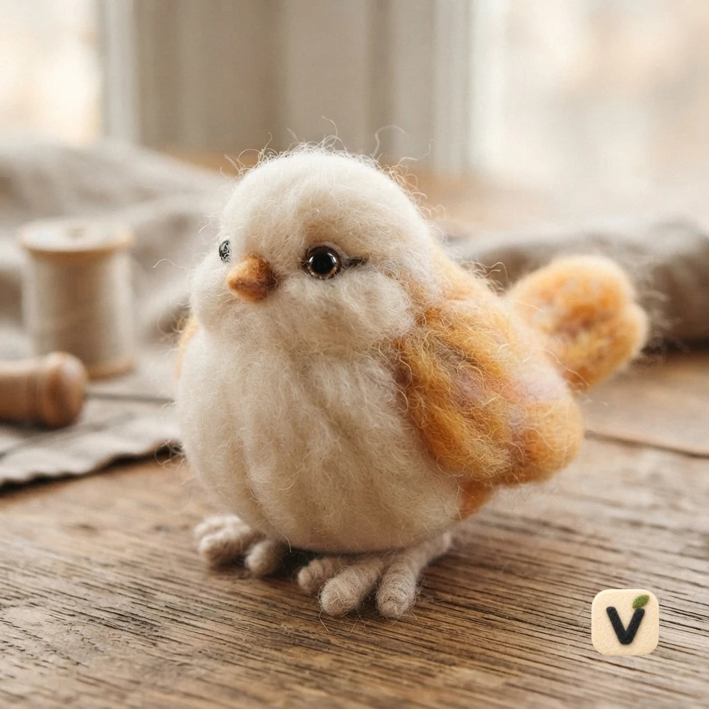 Handmade Wool Felt Fluffy Little Bird Figurine – Rustic Wildlife Tabletop Decor