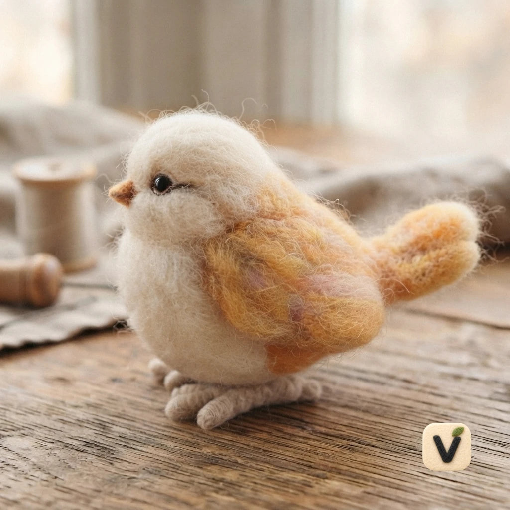 Handmade Wool Felt Fluffy Little Bird Figurine – Rustic Wildlife Tabletop Decor