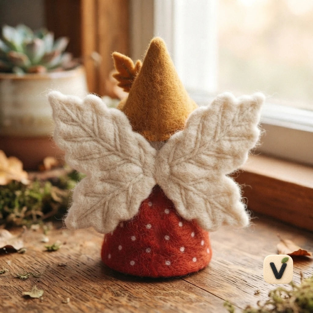 Handmade Wool Felt Autumn Leaf Fairy Figurine with Maple Wings – Fall Season Window Table Decor