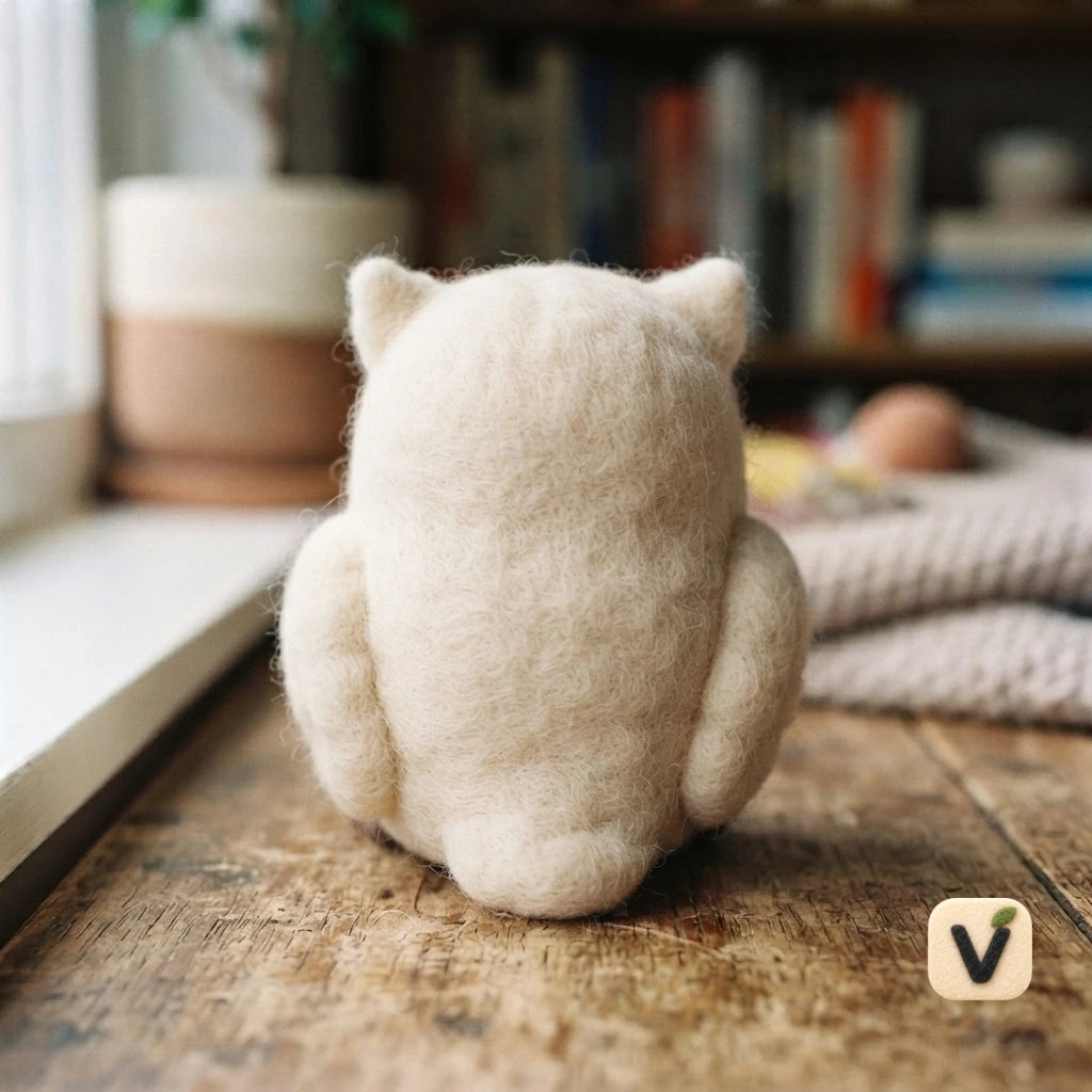 Handmade Wool Felt Cream White Owl Figurine – Forest Animal Book Nook Desktop Decor