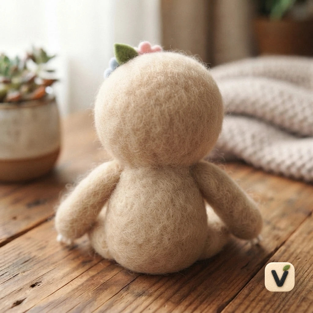 Handmade Wool Felt Cute Sloth Figurine with Pink & Blue Flower Hair Ornaments – Warm Forest Desktop Decor