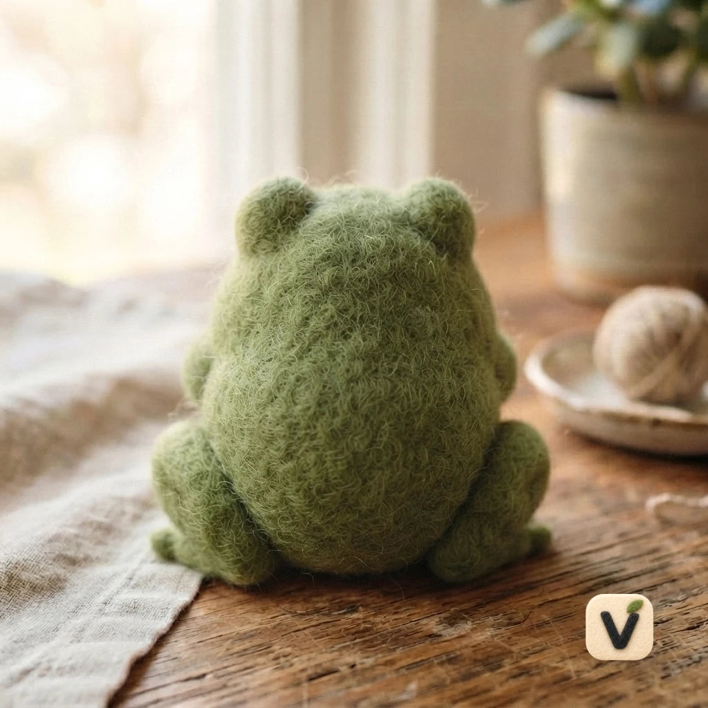 Handmade Wool Felt Prince Frog Figurine with Golden Wool Crown – Fairy Tale Desktop Decor