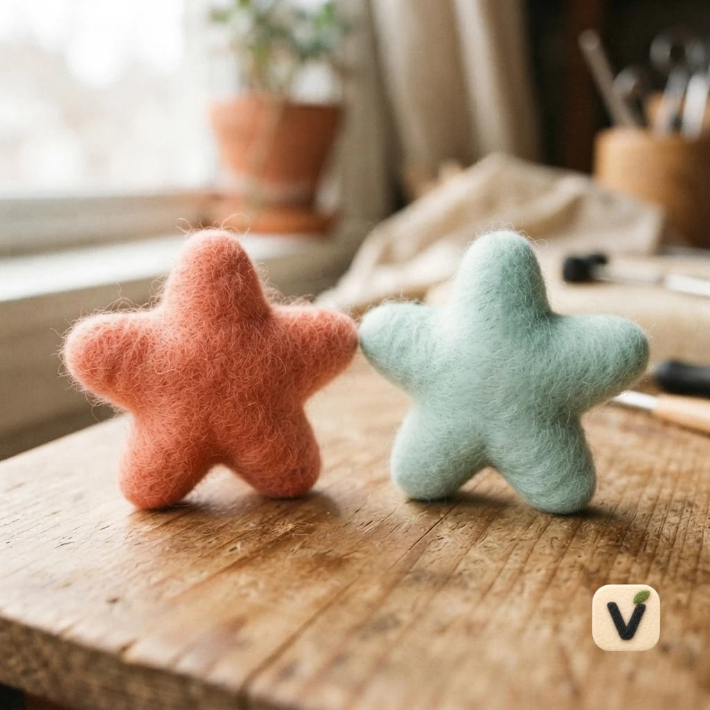 Handmade Wool Felt Couple Starfish Figurine Set – Cute Ocean Starfish Desktop Decor