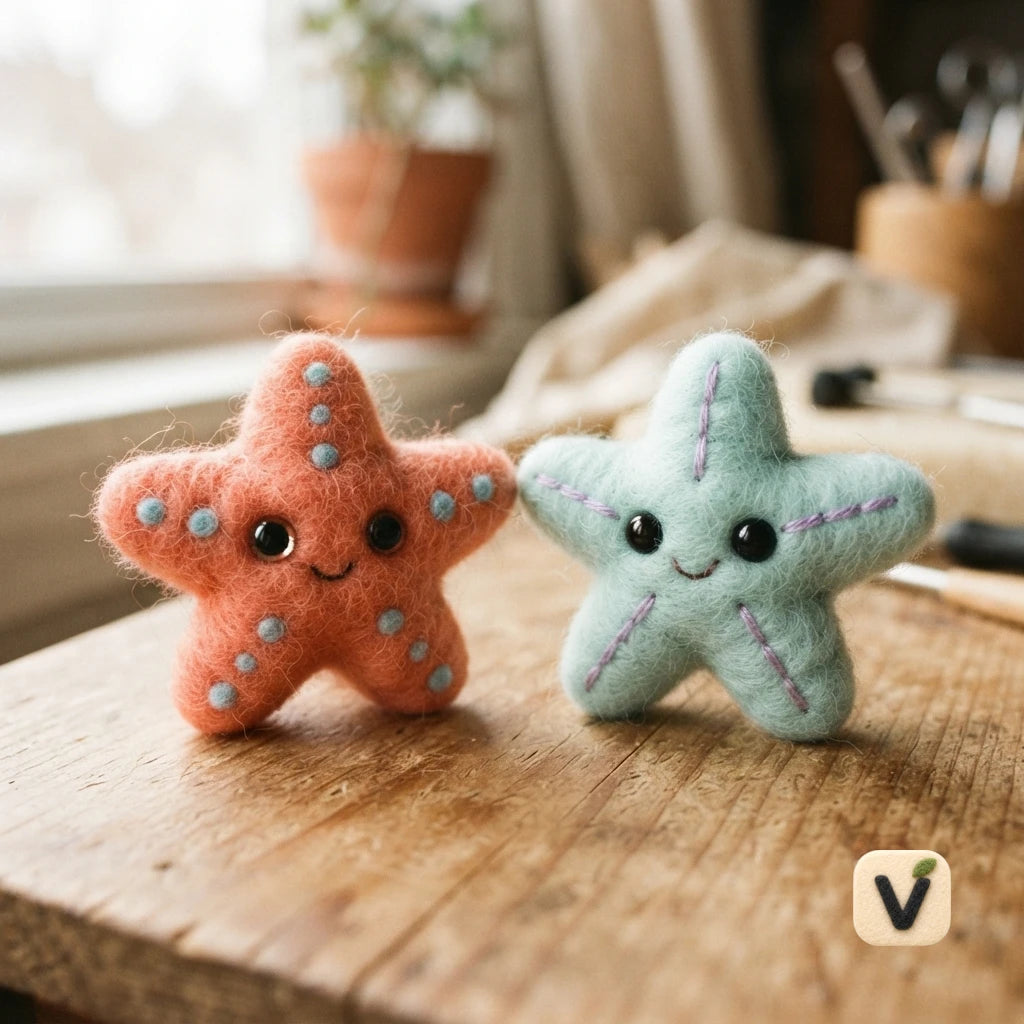 Handmade Wool Felt Couple Starfish Figurine Set – Cute Ocean Starfish Desktop Decor