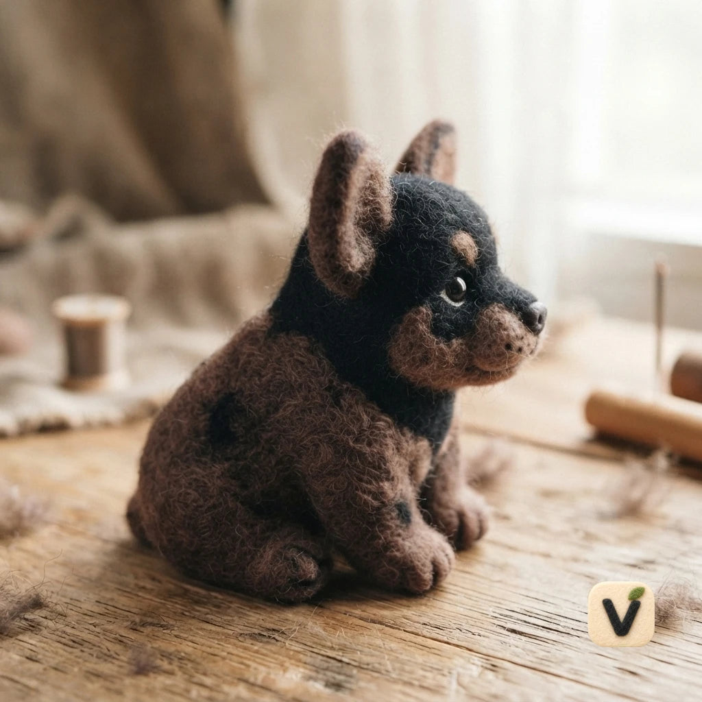 Handmade Wool Felt Mini Doberman Puppy Figurine – Pet Dog Desktop Ornament