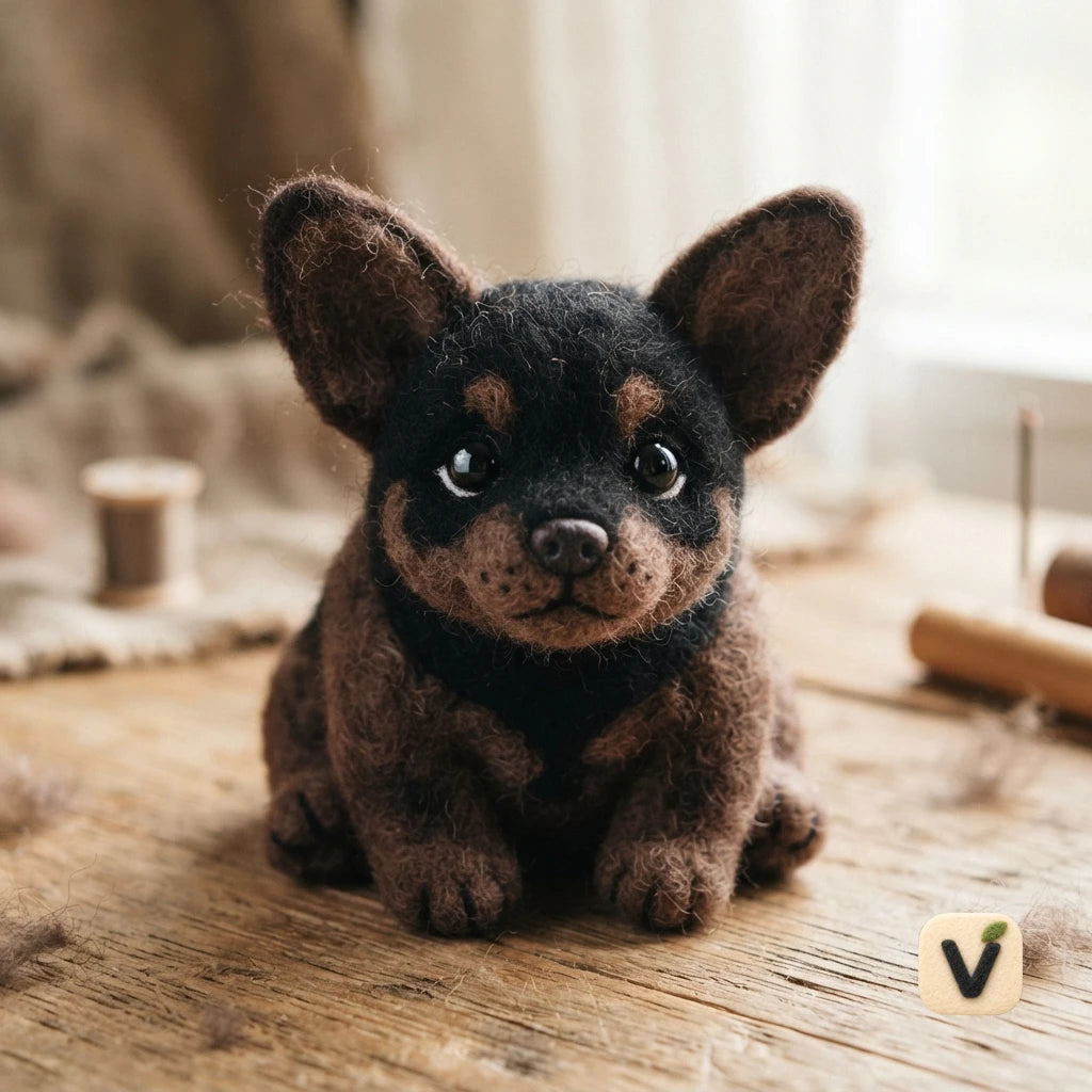 Handmade Wool Felt Mini Doberman Puppy Figurine – Pet Dog Desktop Ornament