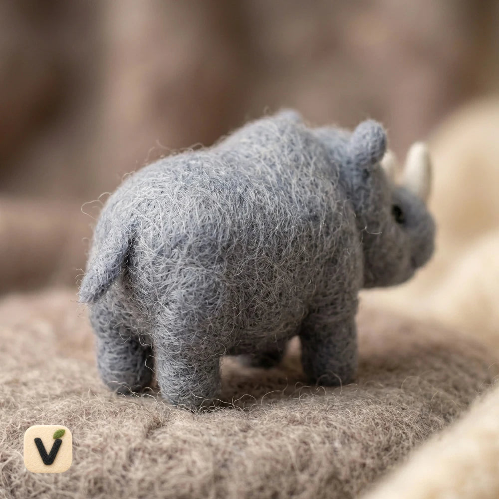 Handmade Wool Felt Cute Rhino Figurine – Whimsical Wildlife Decor