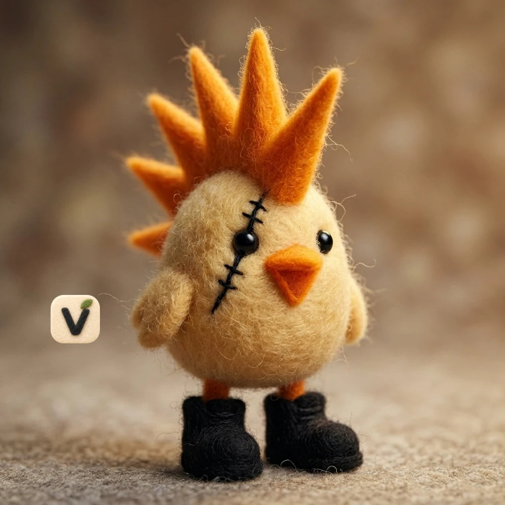 Handmade Wool Felt Punk Chick Figurine – Edgy Whimsical Novelty Decor