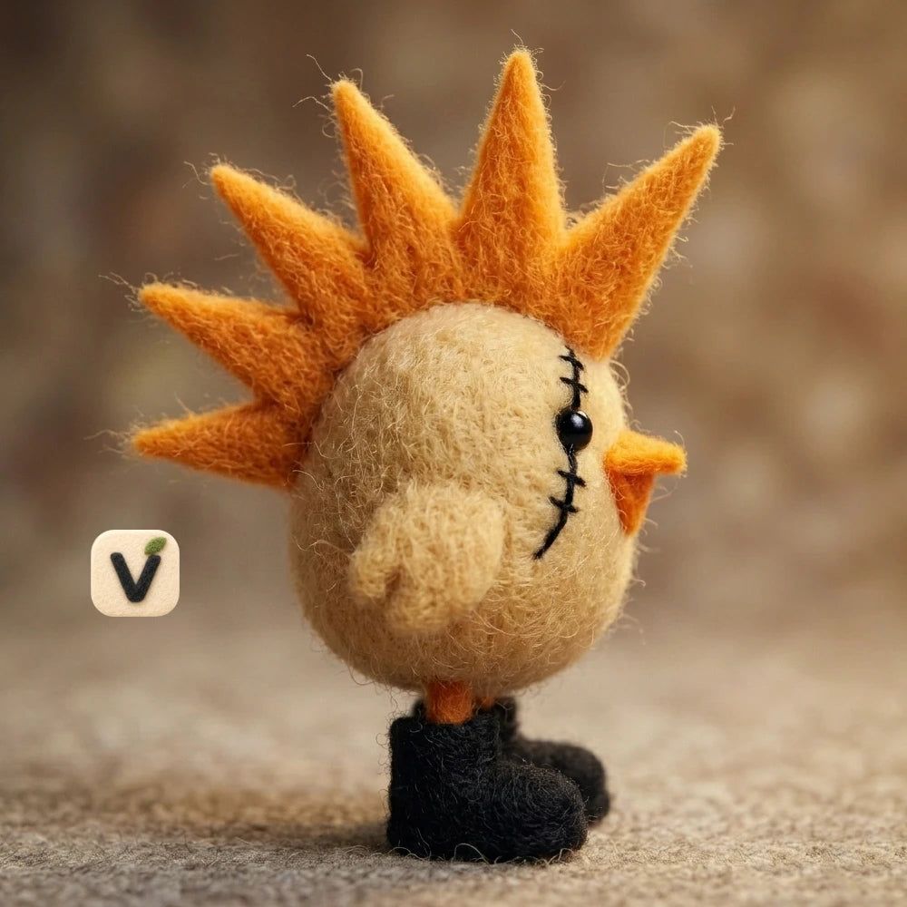 Handmade Wool Felt Punk Chick Figurine – Edgy Whimsical Novelty Decor