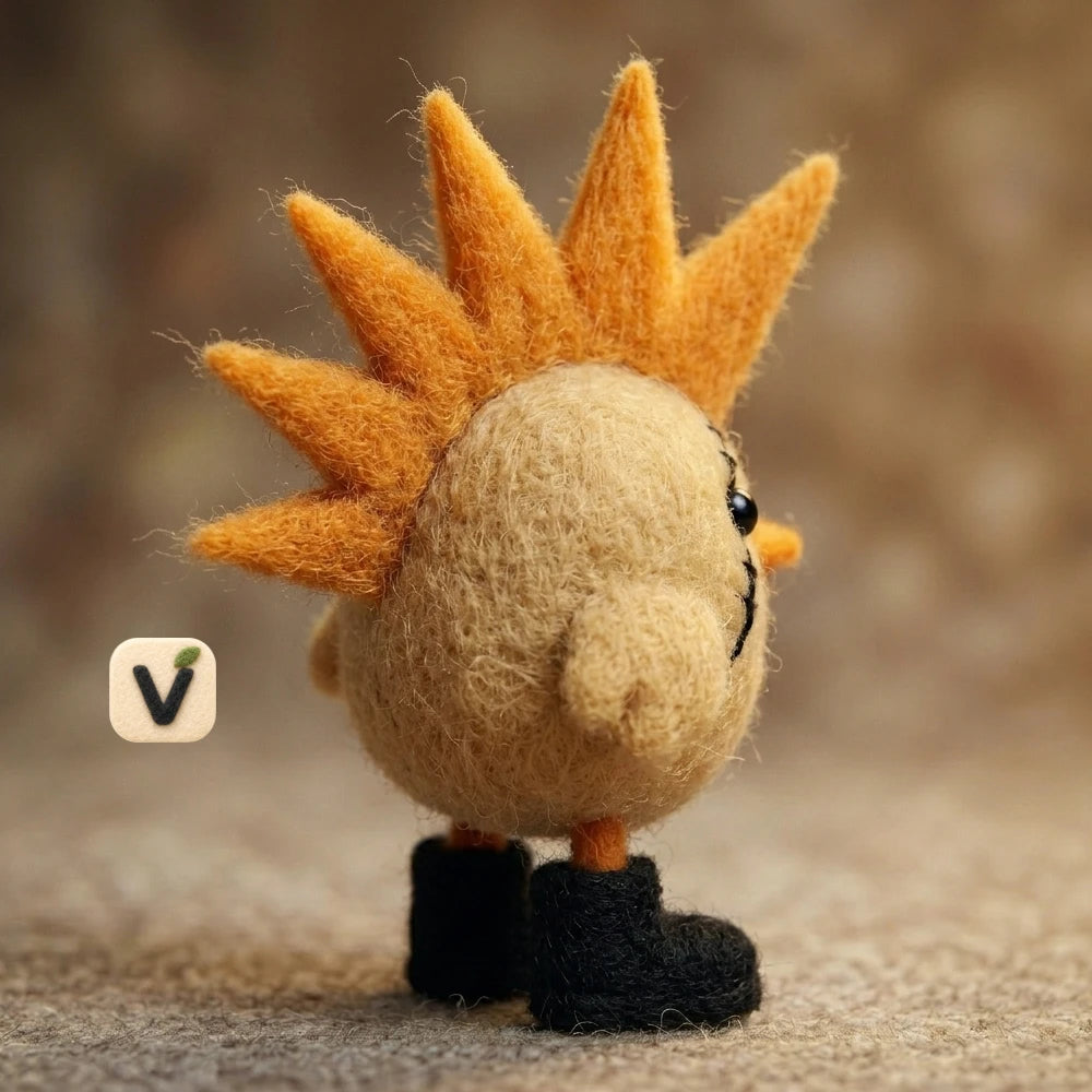 Handmade Wool Felt Punk Chick Figurine – Edgy Whimsical Novelty Decor