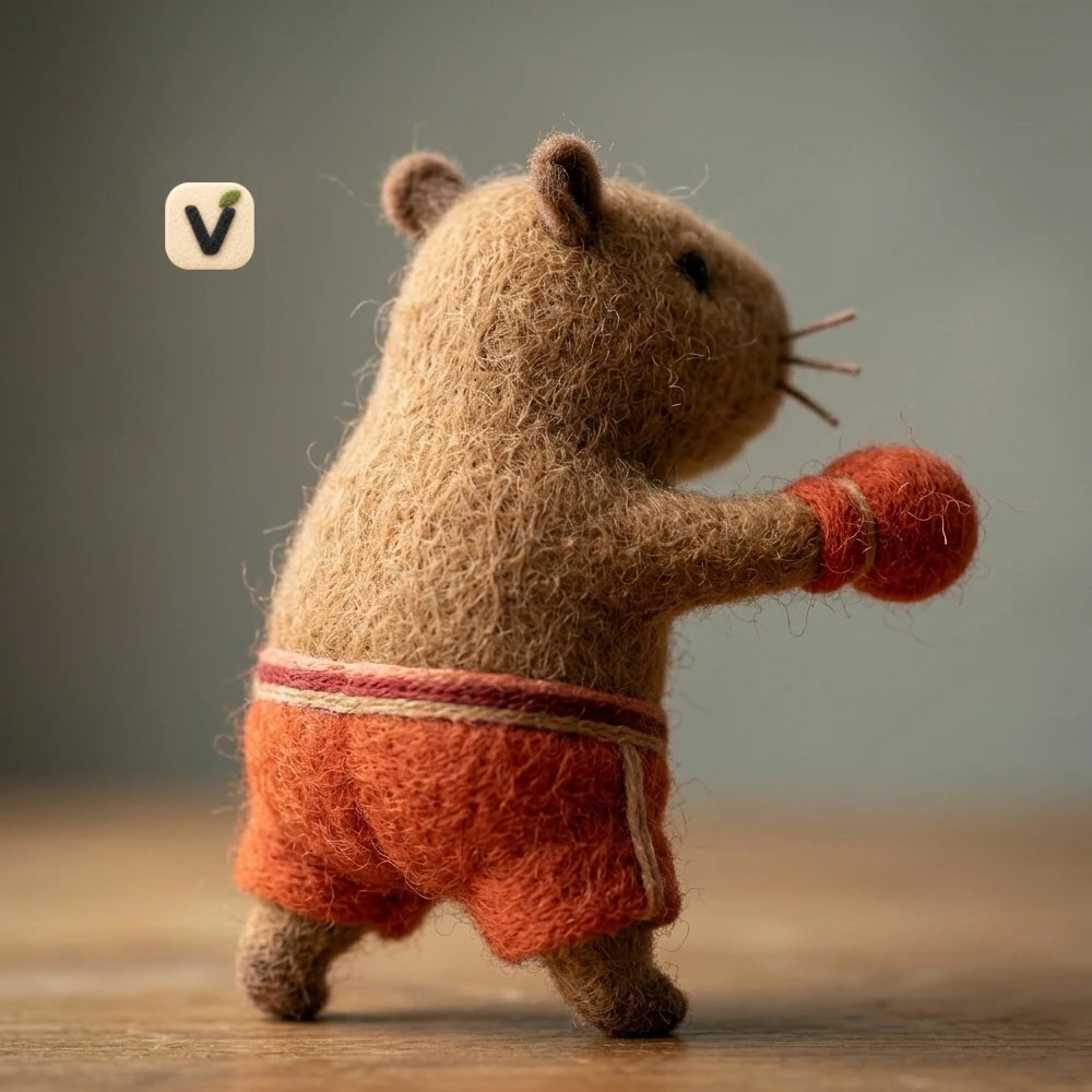 Handmade Wool Felt Boxing Capybara Figurine – Quirky Sporty Novelty Decor