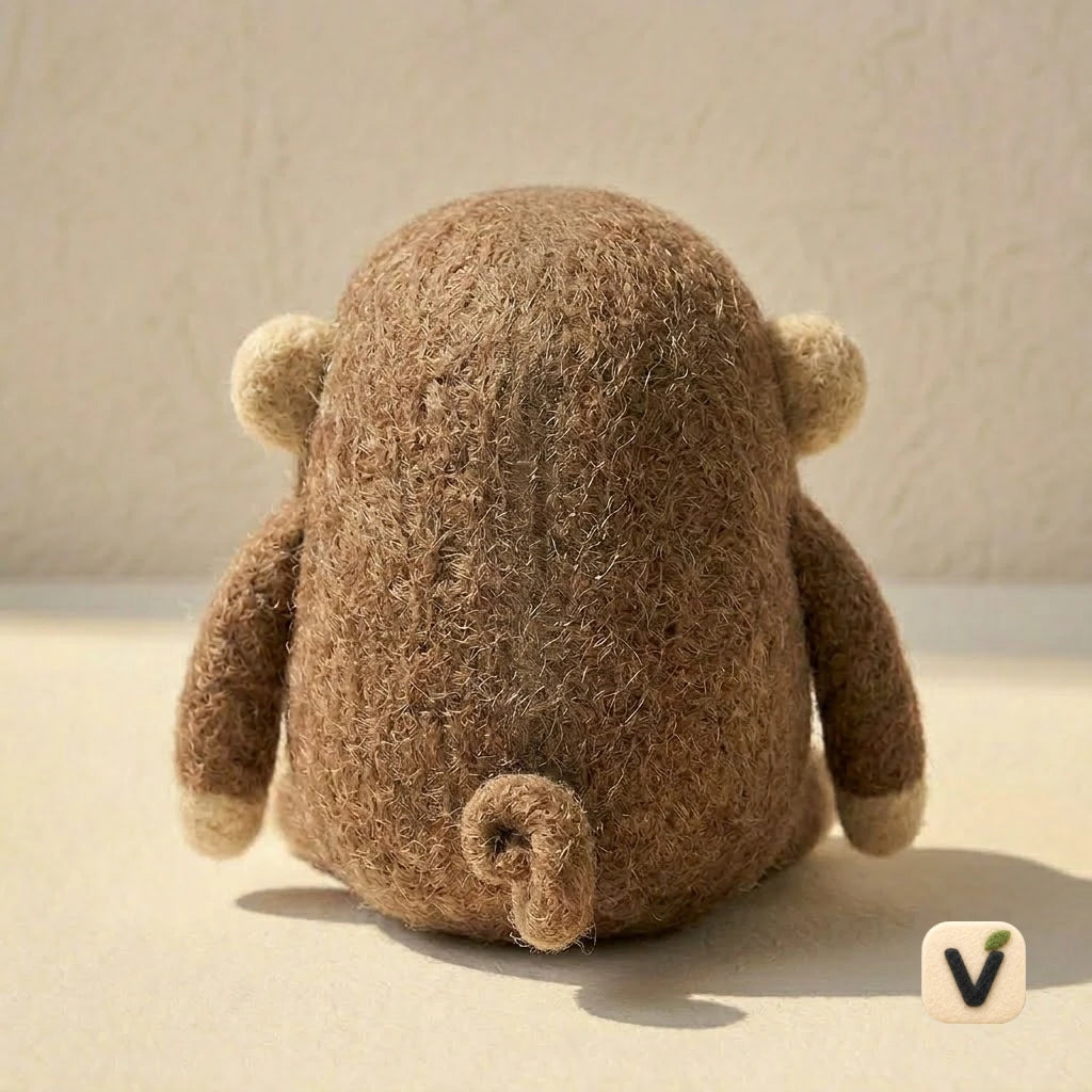 Handmade Wool Felt Sleepy Monkey Figurine – Cute Cozy Mini Decor