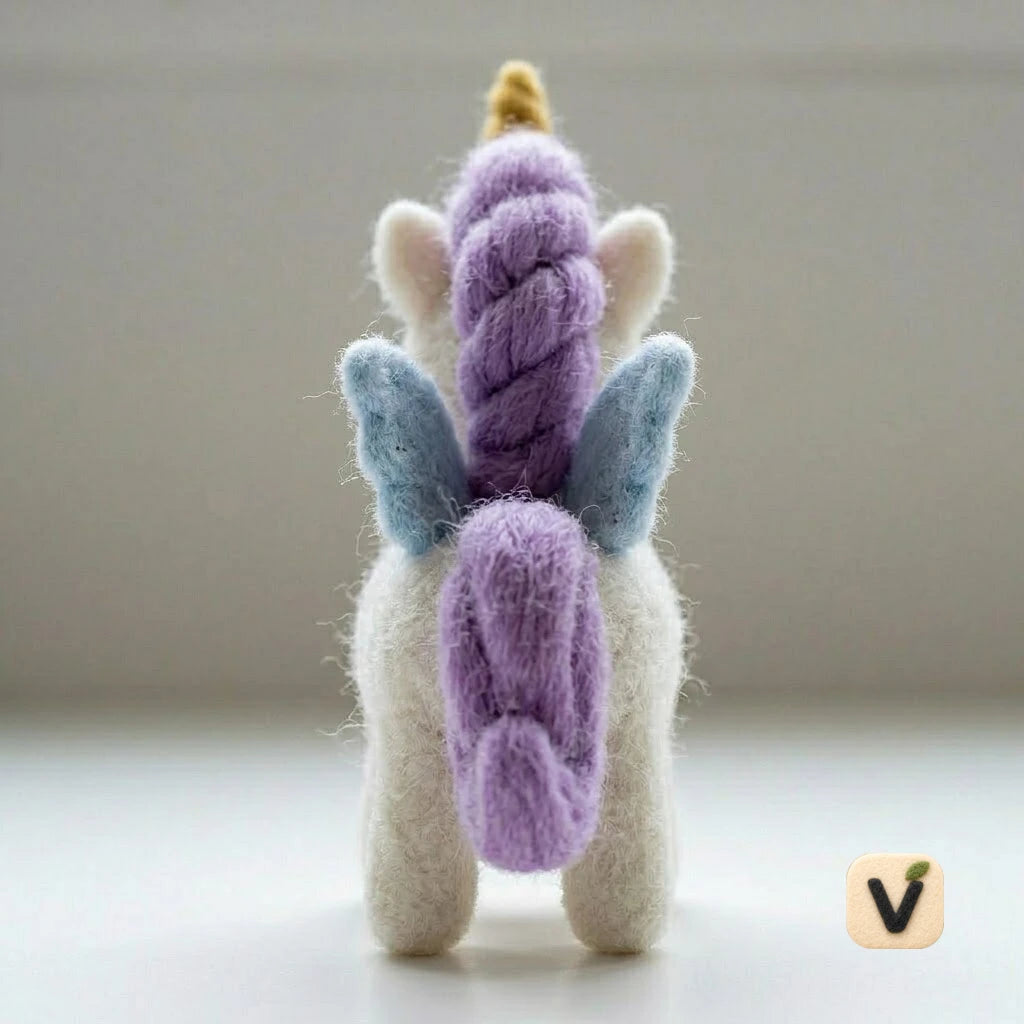 Handmade Wool Felt Winged Unicorn Figurine – Magical Pastel Fantasy Decor