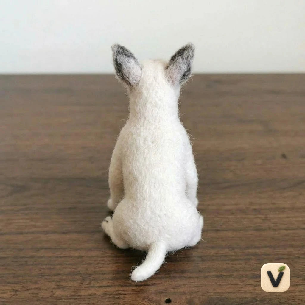 Handmade Wool Felt White Bull Terrier Figurine – Realistic Breed Dog Tabletop Decor