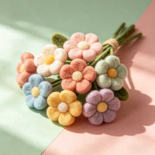 Handmade Wool Felt Multicolor Daisy Bouquet