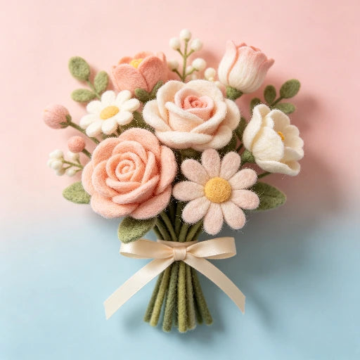 Handmade Wool Felt Mixed Flower Bouquet – Everlasting Multi-Bloom Arrangement