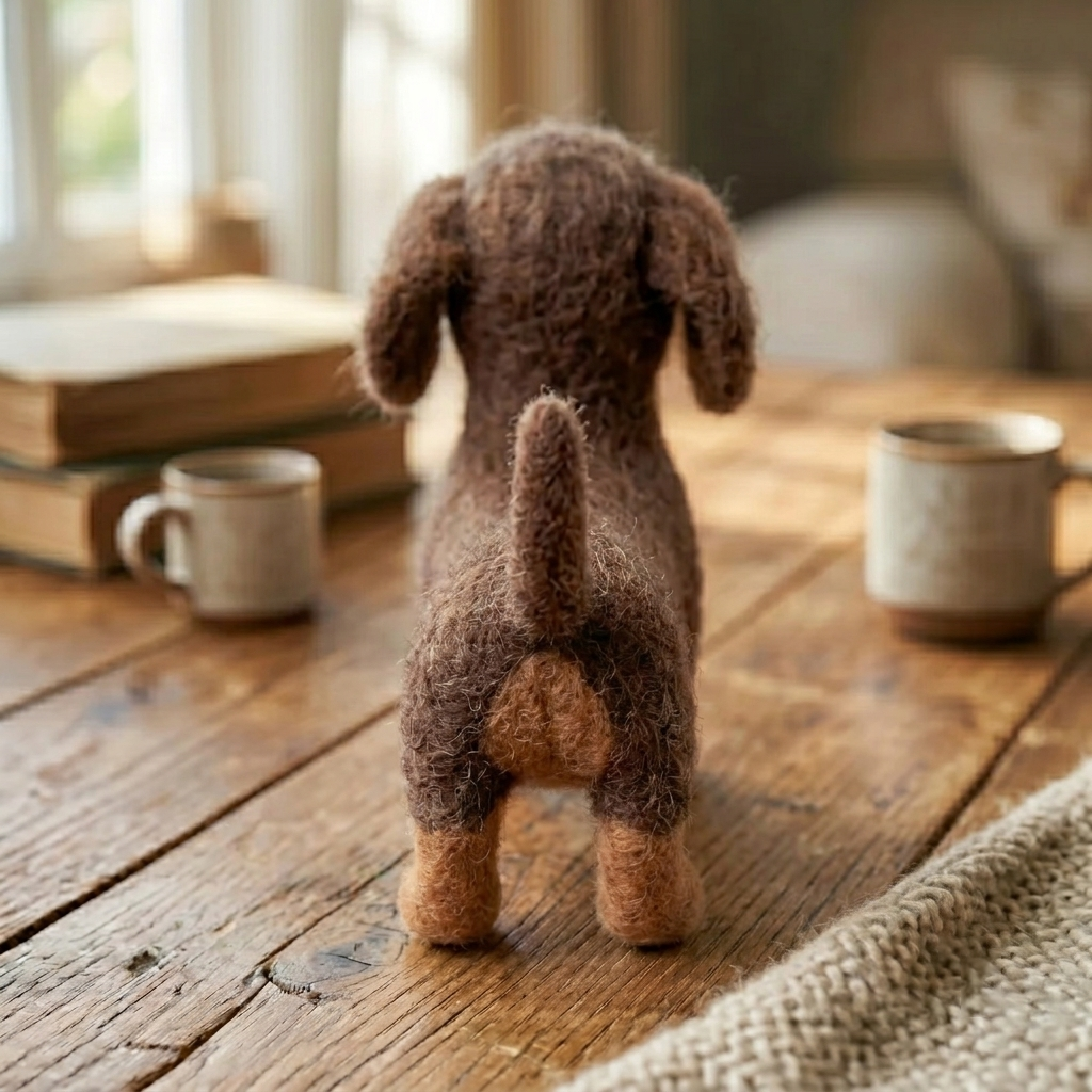 Handmade Wool Felt Dachshund Puppy Figurine – Cute Dog Lovers Decor