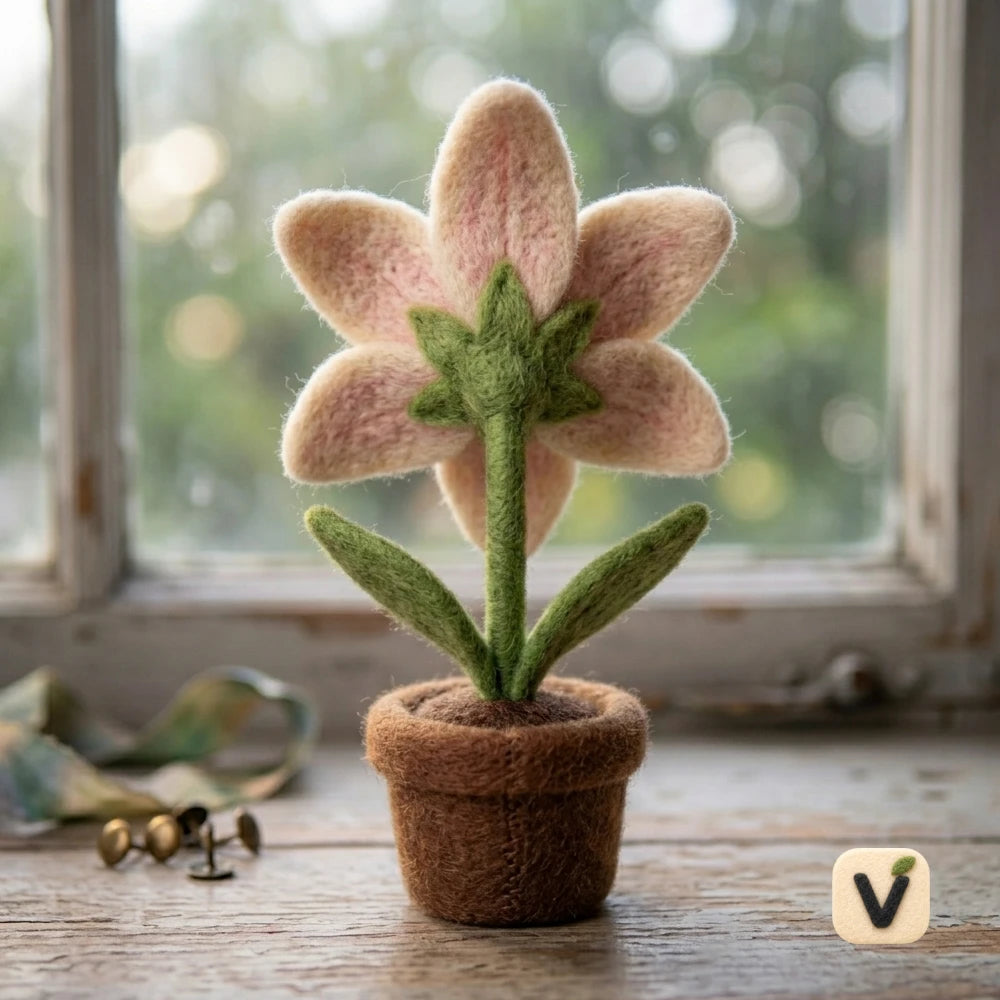 Handmade Wool Felt Cute Cartoon Lily Potted Figurine – Kawaii Floral Window Sill Decor