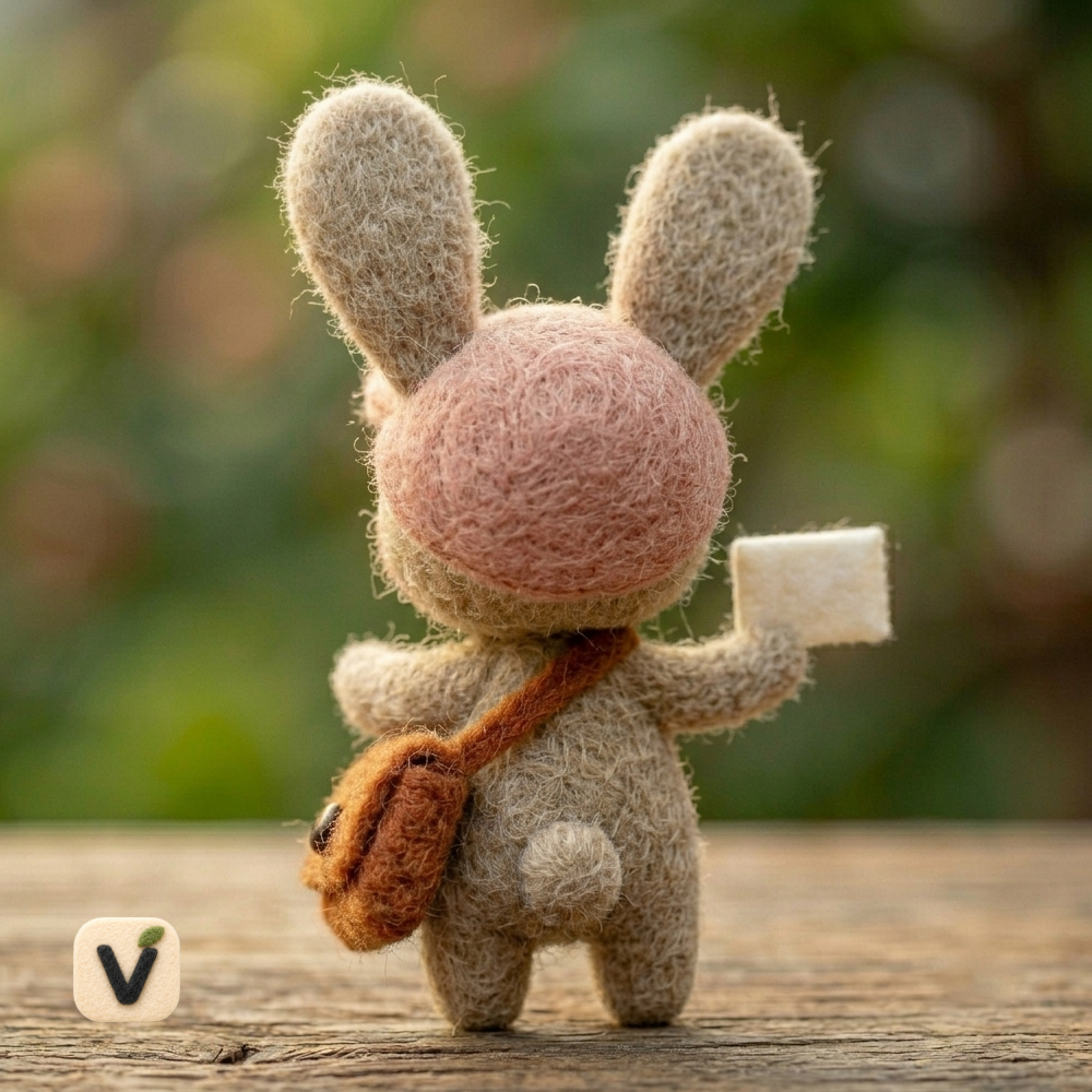 Handmade Wool Felt Postman Bunny with Love Letter Figurine – Sweet Valentine Messenger Decor
