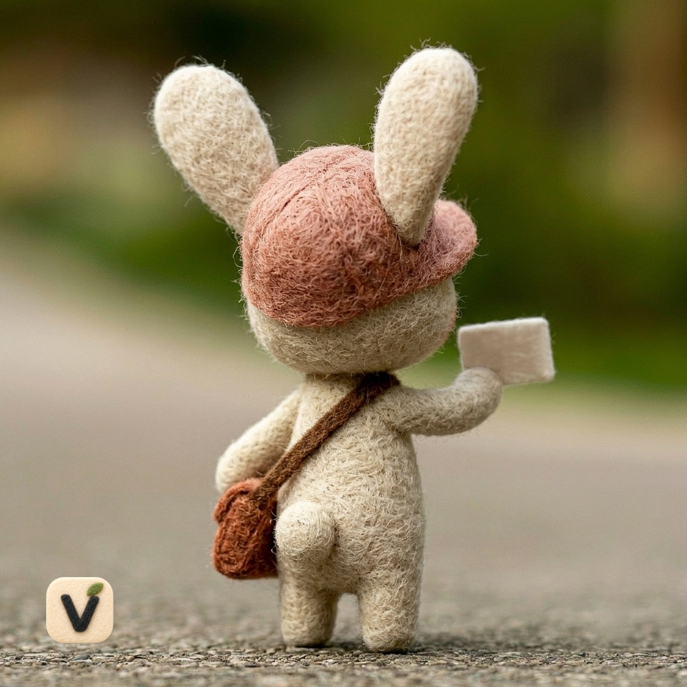 Handmade Wool Felt Postman Bunny with Love Letter Figurine – Sweet Valentine Messenger Decor