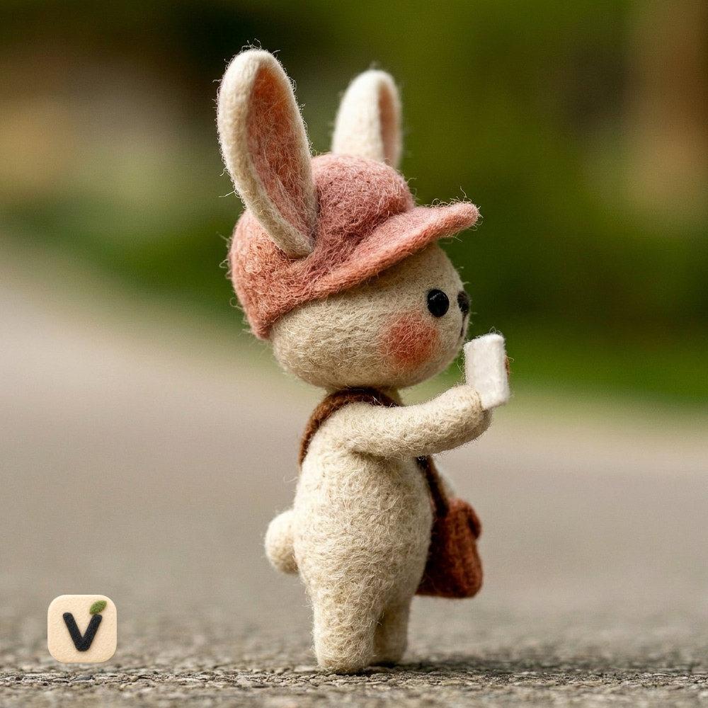 Handmade Wool Felt Postman Bunny with Love Letter Figurine – Sweet Valentine Messenger Decor