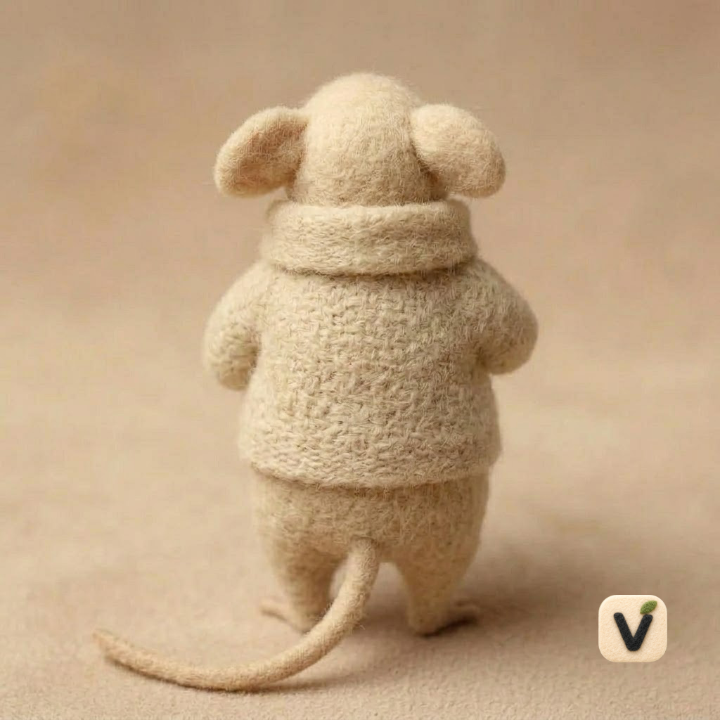 Handcrafted Wool Felt Cute Mouse Figurine in Knit Sweater with Flower