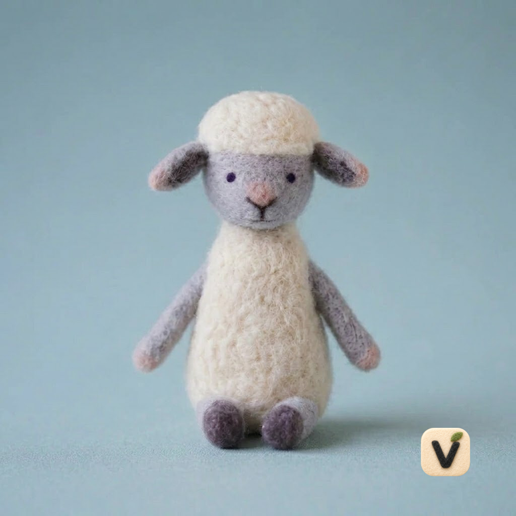 Handmade Wool Felt Sheep with Scarf and Bead Figurine – Cute Farm Animal Decor