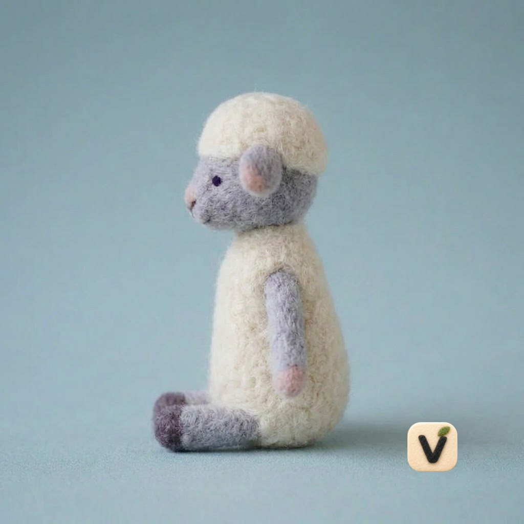 Handmade Wool Felt Sheep with Scarf and Bead Figurine – Cute Farm Animal Decor