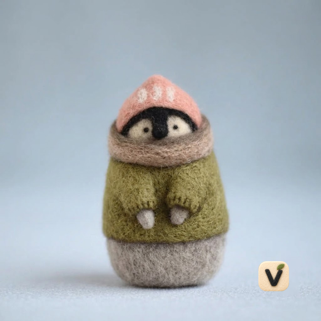 Handmade Wool Felt Penguin with Paper Boat Figurine – Cute Whimsical Decor
