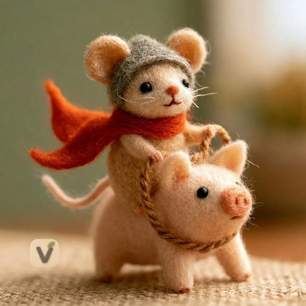 Mouse Knight Riding a Pig Figurine