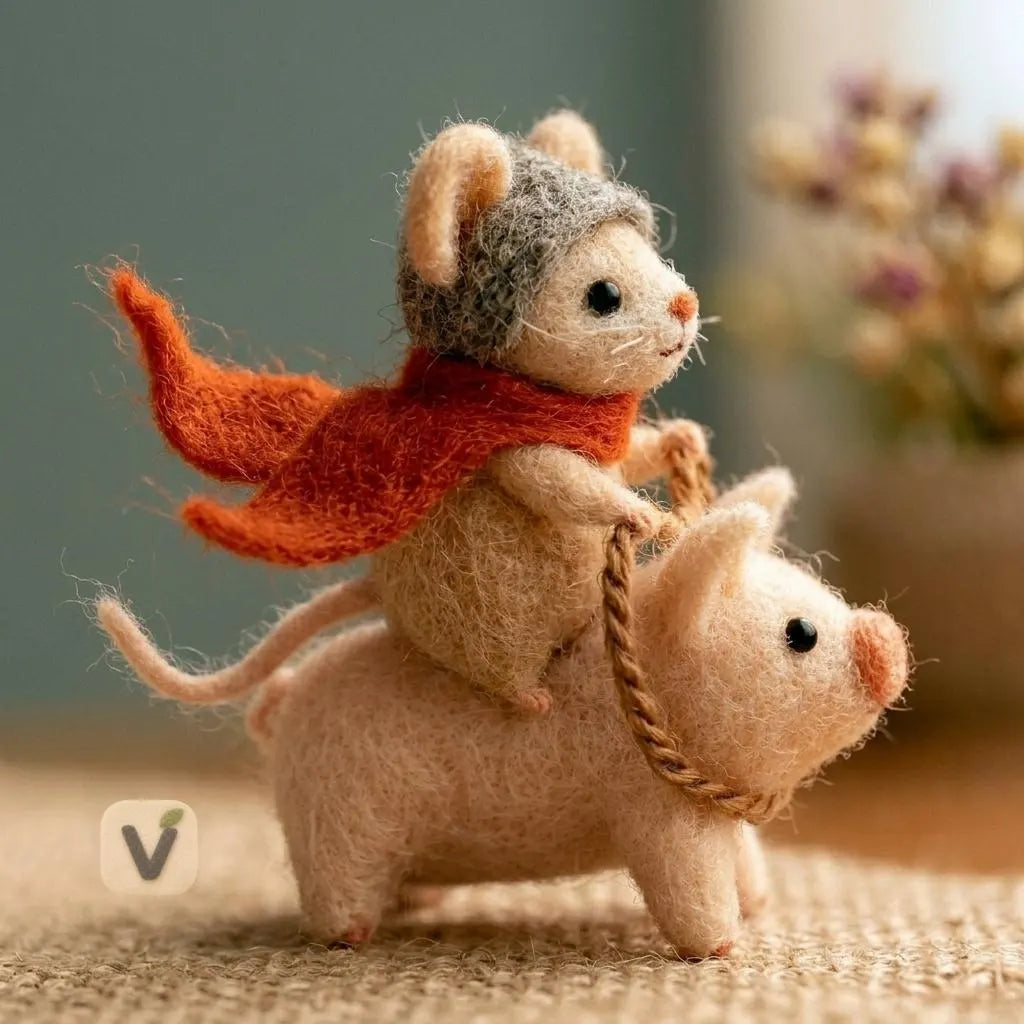 Mouse Knight Riding a Pig Figurine