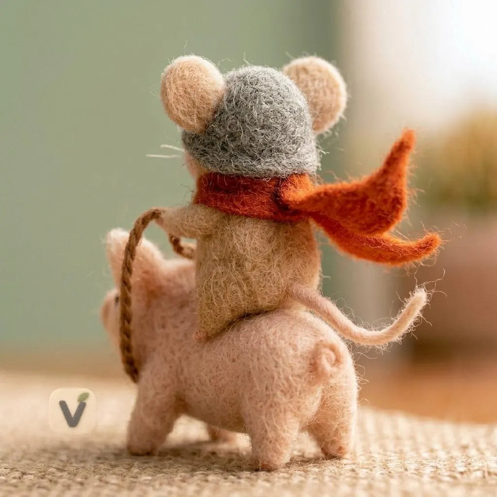 Mouse Knight Riding a Pig Figurine