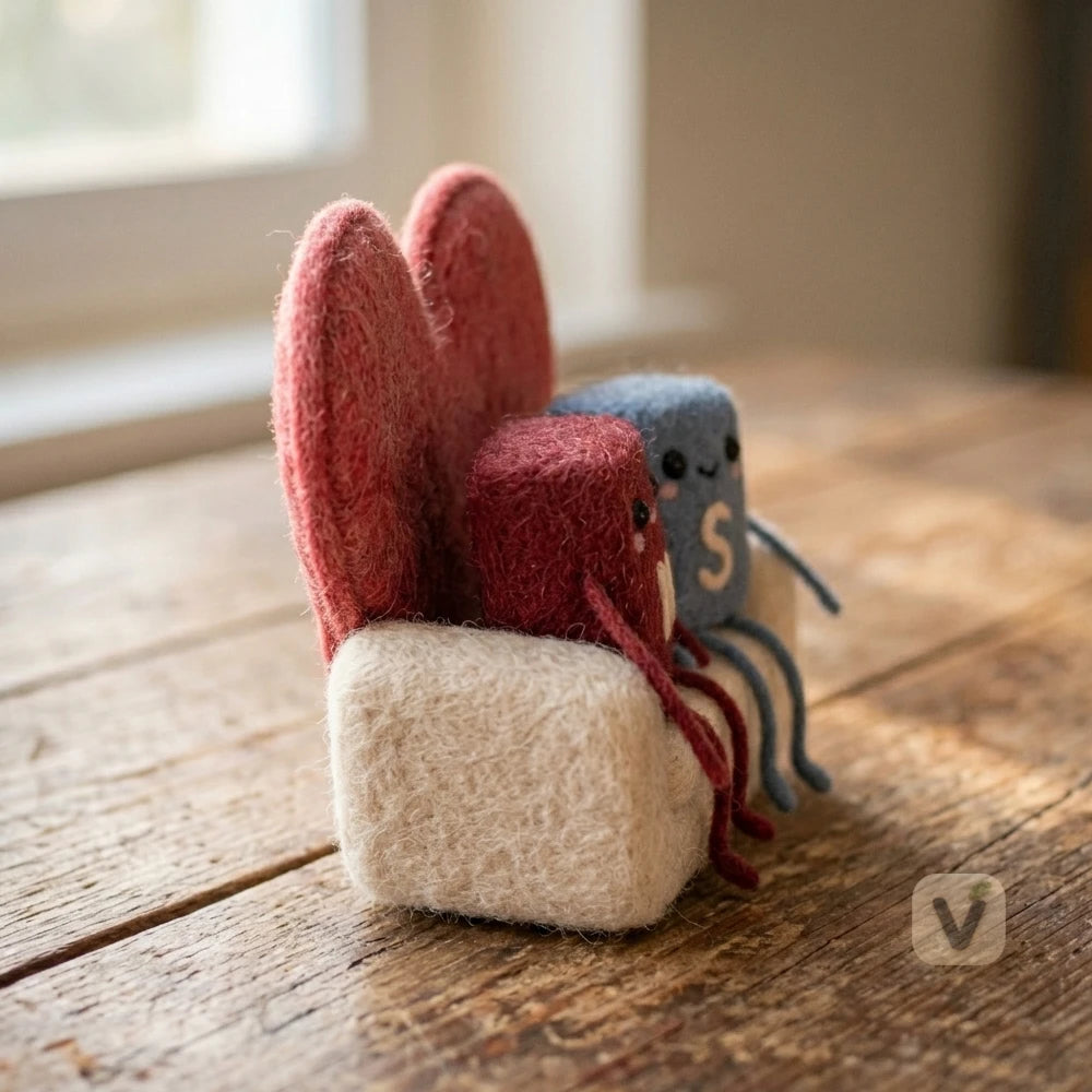 Handmade Wool Felt North & South Magnet Couple Figurine with Heart Sofa – Romantic Love Desktop Decor