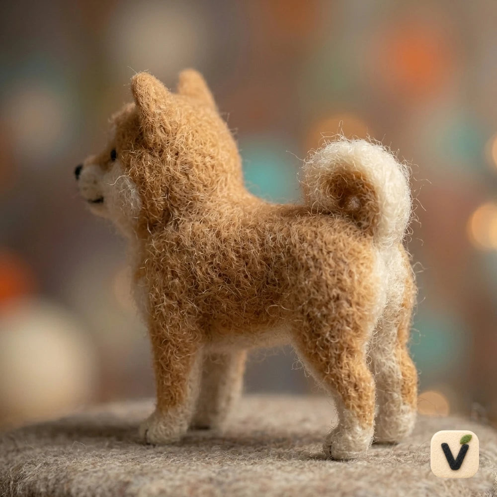 Handmade Wool Felt Shiba Inu Figurine – Realistic Cute Japanese Dog Decor