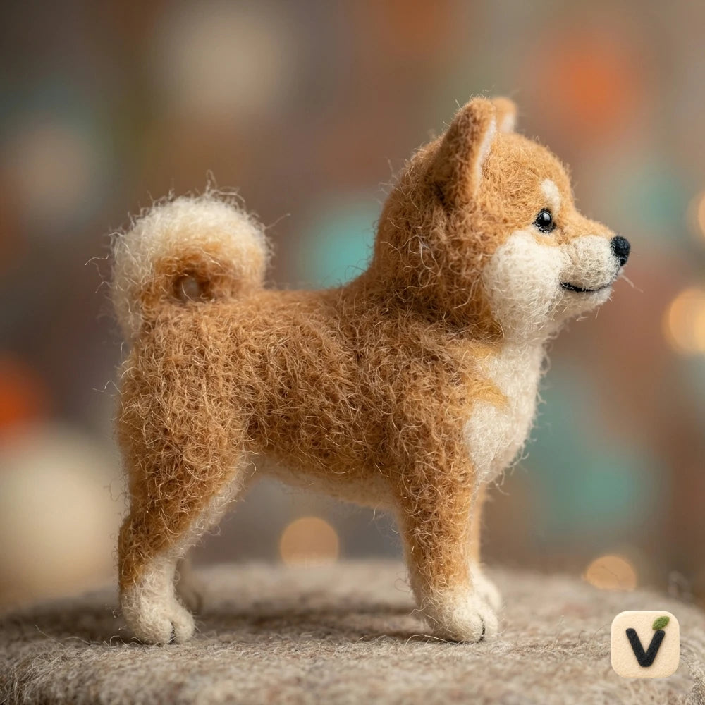 Handmade Wool Felt Shiba Inu Figurine – Realistic Cute Japanese Dog Decor