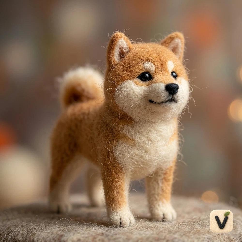 Handmade Wool Felt Shiba Inu Figurine – Realistic Cute Japanese Dog Decor