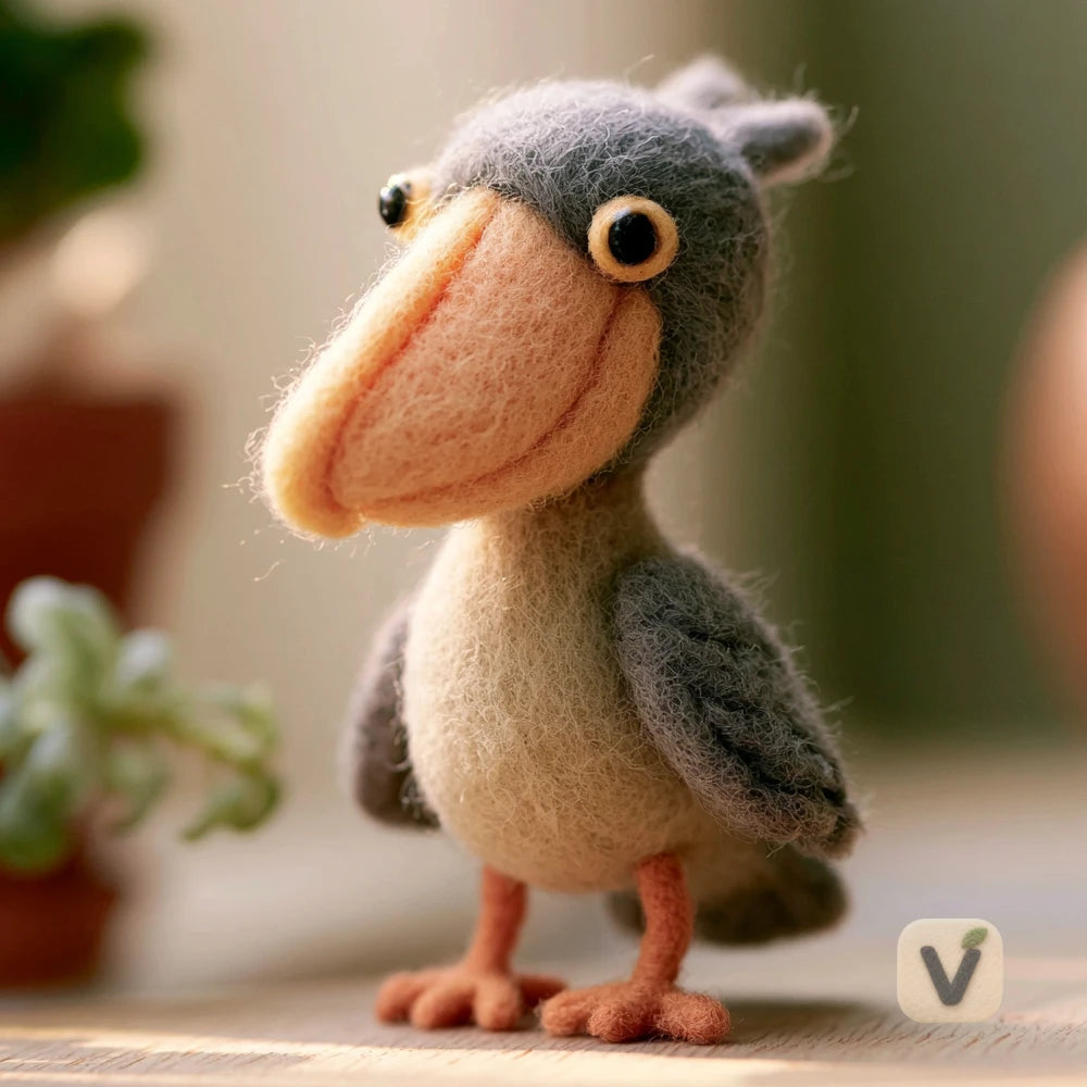 Handmade Wool Felt Standing Shoebill Stork – Wild Bird Pastoral Desktop Ornament