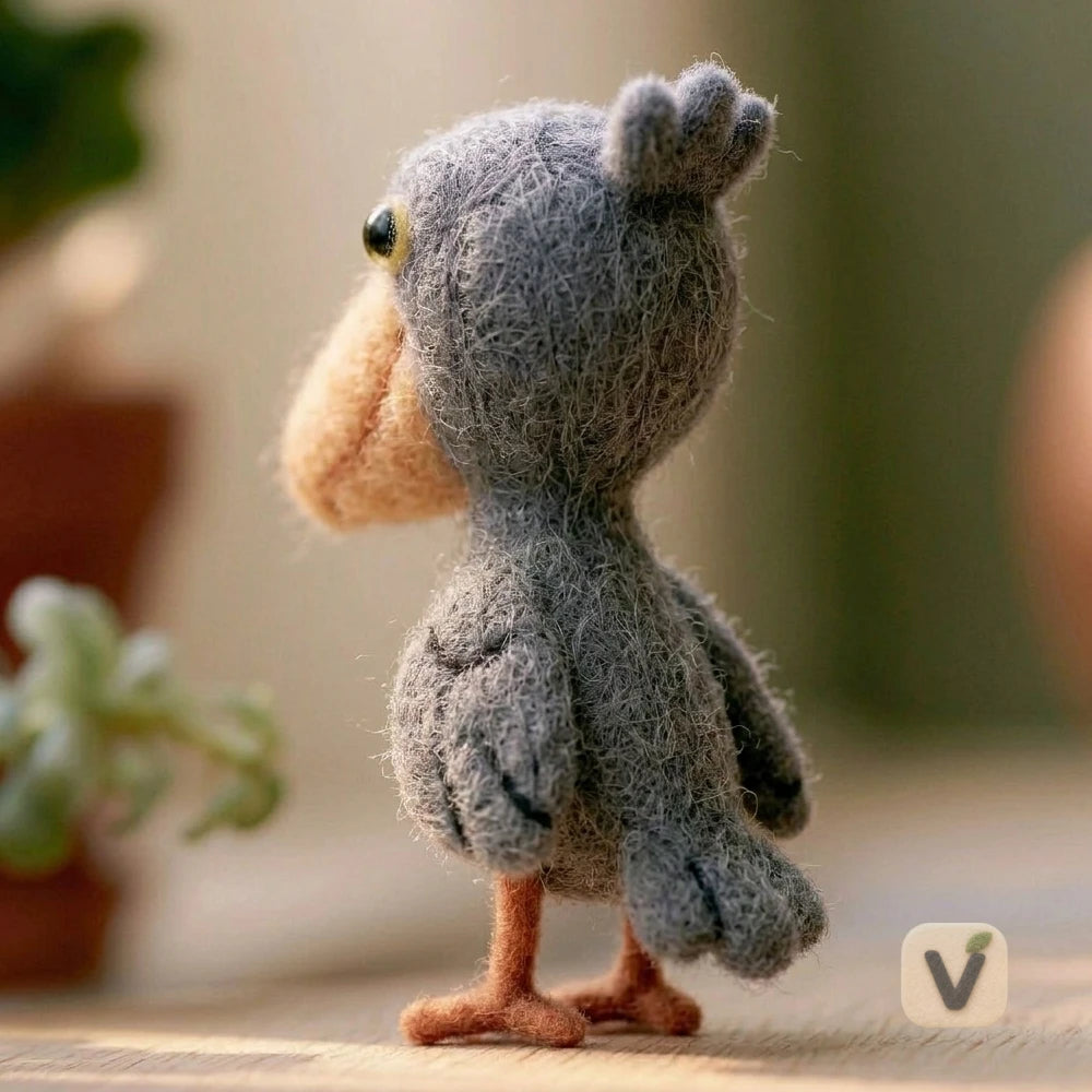 Handmade Wool Felt Standing Shoebill Stork – Wild Bird Pastoral Desktop Ornament