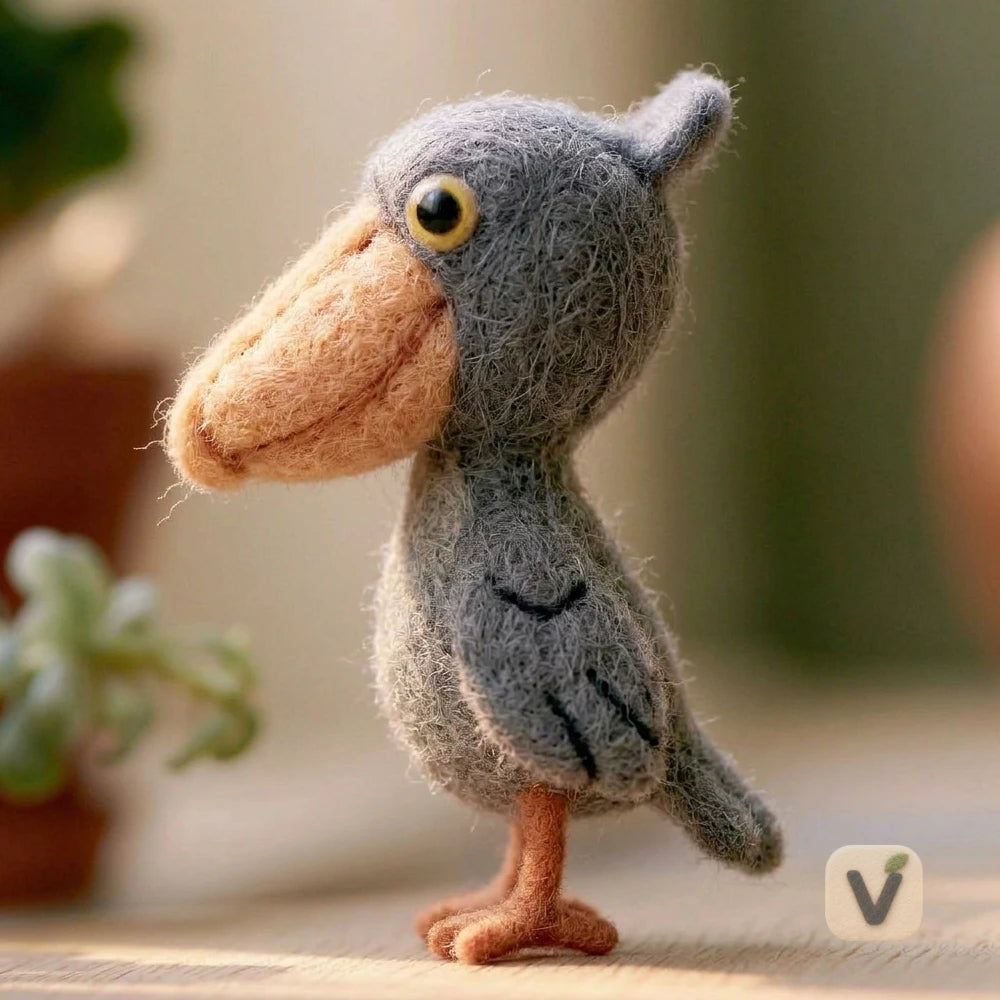 Handmade Wool Felt Standing Shoebill Stork – Wild Bird Pastoral Desktop Ornament